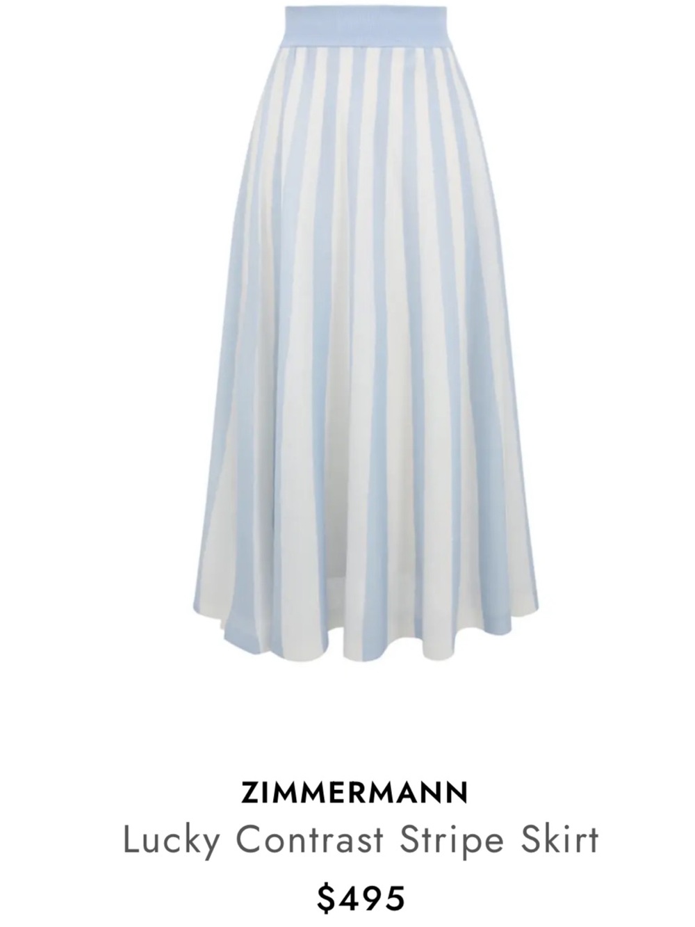 Zimmermann Lucky Contrast Stripe Light Blue and White Vertical Stripe Maxi Skirt
